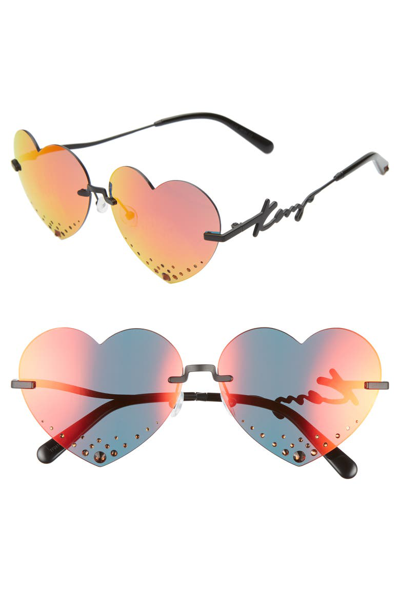 Shop Kenzo 63mm Oversize Rimless Heart Sunglasses In Matte Black/ Red