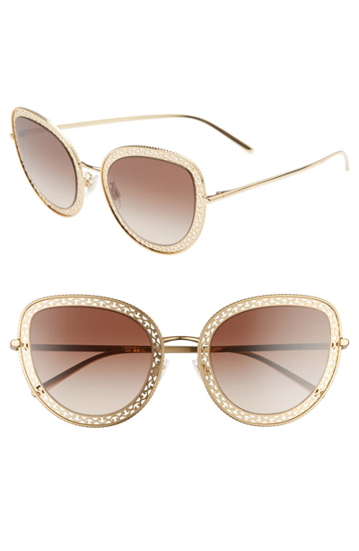 Shop Dolce & Gabbana 54mm Cat Eye Sunglasses In Gold/ Brown
