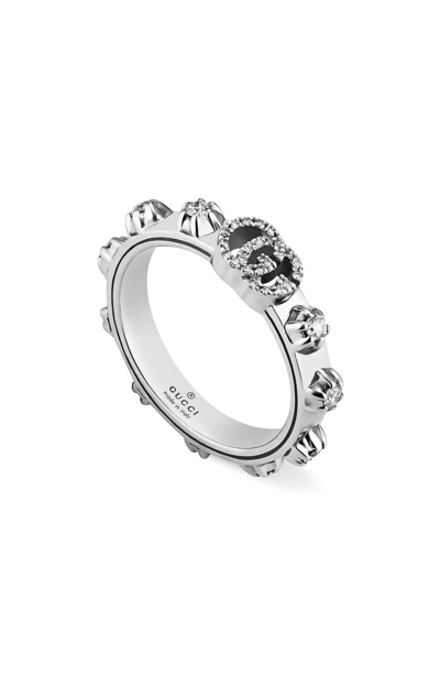 Shop Gucci Gg Running Diamond Ring In White Gold