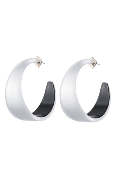Shop Alexis Bittar Wide Graduated Medium Hoop Earrings In Silver