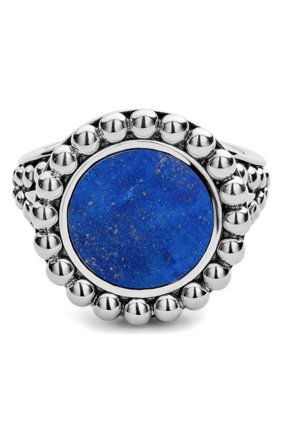 Shop Lagos Maya Small Circle Ring In Silver/ Lapis