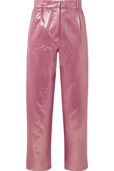 Shop Blazé Milano Georgina Brandolini D'adda Diva Royal Striped Lamé Tapered Pants In Pink