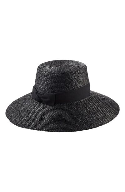 Shop Helen Kaminski Wide Brim Raffia Hat - Black In Charcoal/ Black