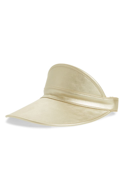 Shop Brixton Monroe Faux Leather Visor - Ivory In Gold