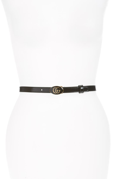 Shop Gucci Double-g Skinny Patent Leather Belt In Nero