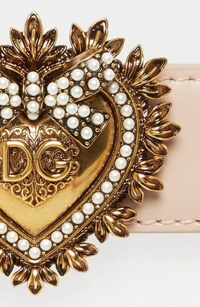 Shop Dolce & Gabbana Devotion Logo Heart Buckle Leather Belt In Pink