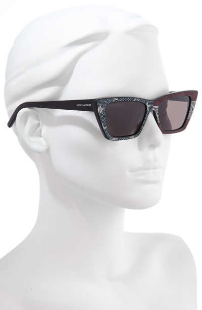 Shop Saint Laurent 53mm Cat Eye Sunglasses In Black/ Crystal Red Blue/ Grey