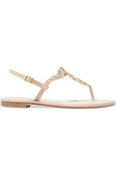 Shop Musa Crystal-embellished Textured-leather Sandals In Blush