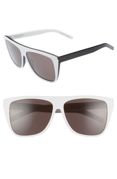 Shop Saint Laurent 59mm Sunglasses In Bilayer White/ Black/ Grey