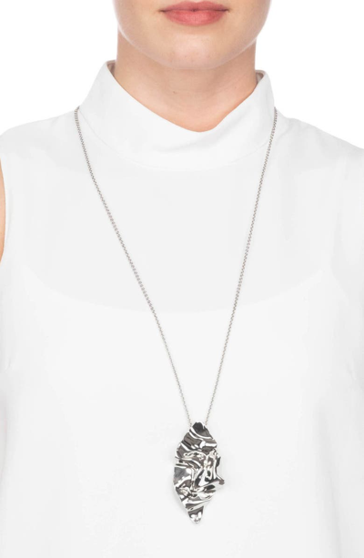 Shop Alexis Bittar Crumpled Metal Long Pendant Necklace In Silver