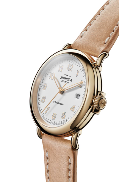 Shop Shinola Runwell Automatic Leather Strap Watch, 40mm In Tan/ White/ Gold