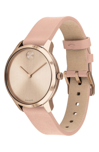 Shop Movado Bold Leather Strap Watch, 35mm In Pink/ Carnation Gold