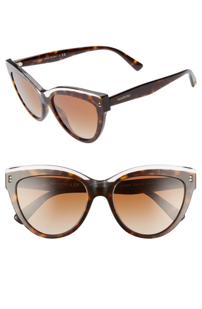 Shop Valentino Rockstud 54mm Cat Eye Sunglasses - Crystal/ Havana