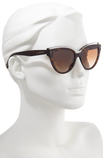 Shop Valentino Rockstud 54mm Cat Eye Sunglasses - Crystal/ Havana