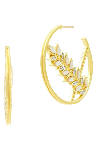 Shop Freida Rothman Fleur Bloom Hoop Earrings In White/ Gold