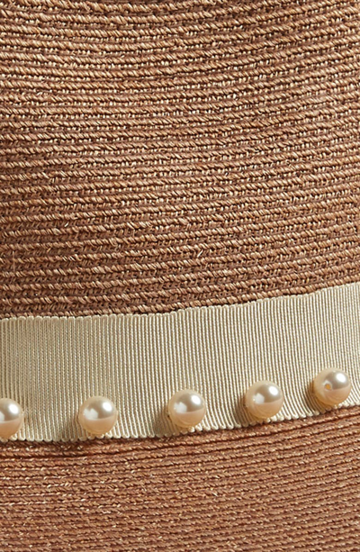 Shop Eugenia Kim Emmanuelle Imitation Pearl Embellished Panama Hat In Sepia