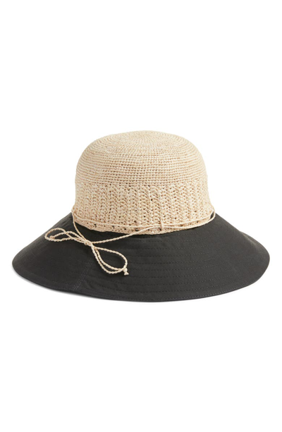 Shop Helen Kaminski Raffia & Canvas Hat - Black In Natural/ Black