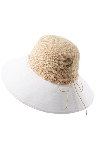 Shop Helen Kaminski Raffia & Canvas Hat In Natural/ White