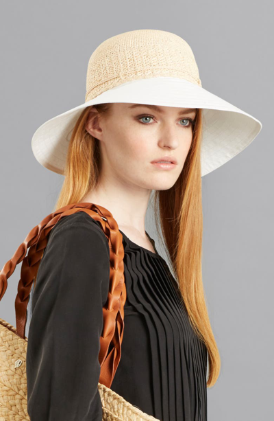 Shop Helen Kaminski Raffia & Canvas Hat In Natural/ White