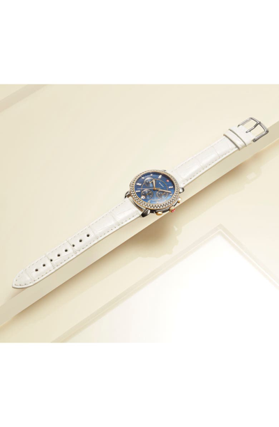 Shop Michele Sidney Chrono Diamond Dial Watch Case, 38mm In Gold/ Silver/ Deep Blue Mop