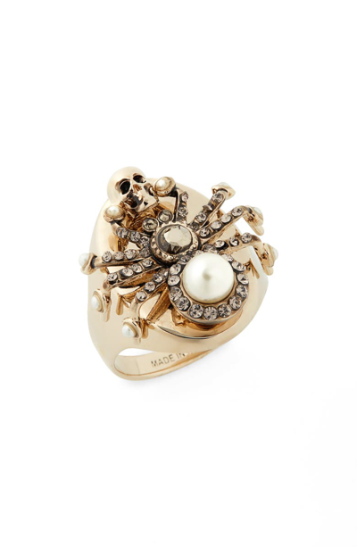 Shop Alexander Mcqueen Spider Ring In Gold Ivory