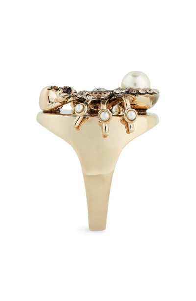 Shop Alexander Mcqueen Spider Ring In Gold Ivory