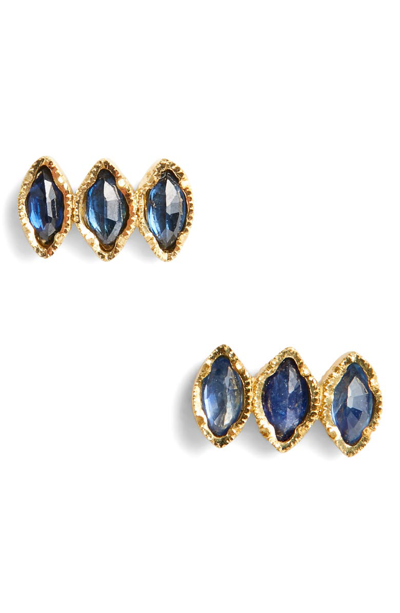 Shop Brooke Gregson Triple Sapphire Marquise Stud Earrings In Gold