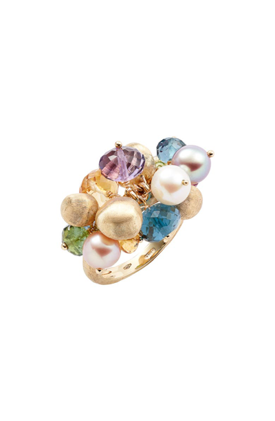 Shop Marco Bicego Africa Semiprecious Stone & Pearl Cluster Ring In Yellow Gold/ Multi