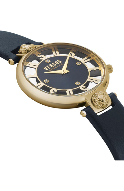 Shop Versus Kristenhof Leather Strap Watch, 34mm In Blue/ Gold