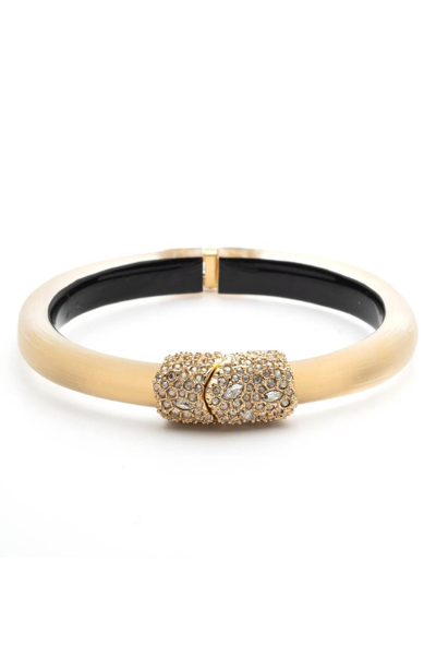 Shop Alexis Bittar Crystal Encrusted Clasp Skinny Bangle In Gold