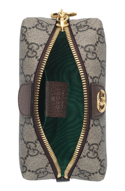 Shop Gucci Mini Ophidia Canvas Cosmetics Pouch In Beige Ebony/ New Acero