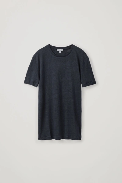 Shop Cos Short-sleeved Linen T-shirt In Navy