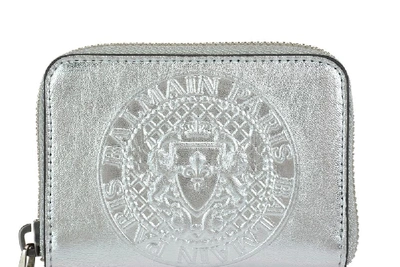 Shop Balmain Logo Embossed Coin Pouch In Silver