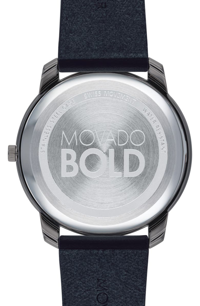 Shop Movado Bold Leather Strap Watch, 42mm In Blue/ Grey