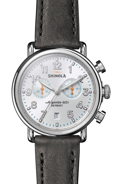 Shop Shinola 'the Runwell Chrono' Leather Strap Watch, 41mm In Black / Blue Sunray/ Silver