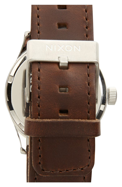 Shop Nixon The Sentry Leather Strap Watch, 42mm In Brown/ Blue