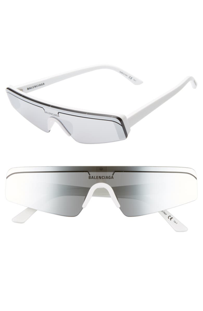 Shop Balenciaga 99mm Shield Sunglasses In Shiny Solid White/ Silver