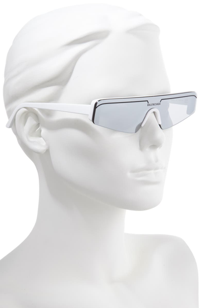 Shop Balenciaga 99mm Shield Sunglasses In Shiny Solid White/ Silver