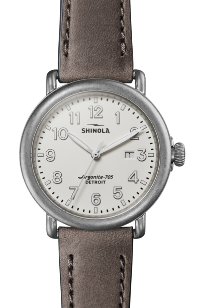 Shop Shinola 'runwell' Leather Strap Watch, 41mm In Heather/ Ivory/ Silver