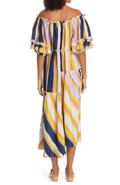 Shop Apiece Apart Sandrine Cotton & Silk Off The Shoulder Dress In Olivio Stripe