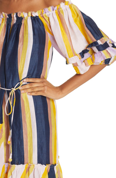 Shop Apiece Apart Sandrine Cotton & Silk Off The Shoulder Dress In Olivio Stripe