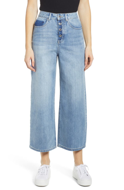 Vero Moda Kathy High Waist Wide Leg Crop Nonstretch Jeans In Blue Denim 32 | ModeSens
