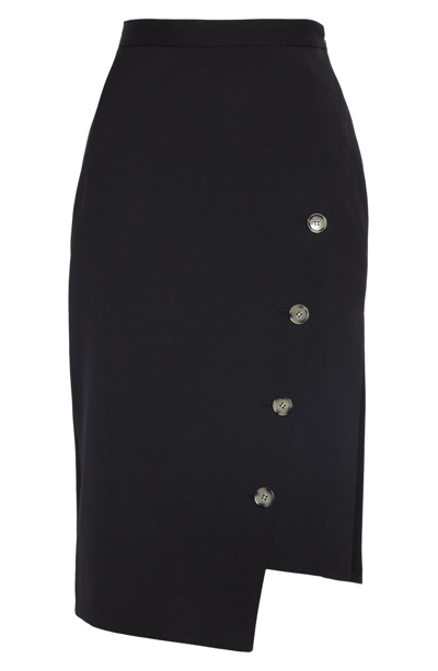 Shop Altuzarra Button Detail Slit Stretch Wool Pencil Skirt In Black