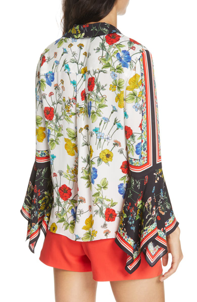 Shop Alice And Olivia Randa Pattern Mix Trumpet Sleeve Blouse In Scarf Print