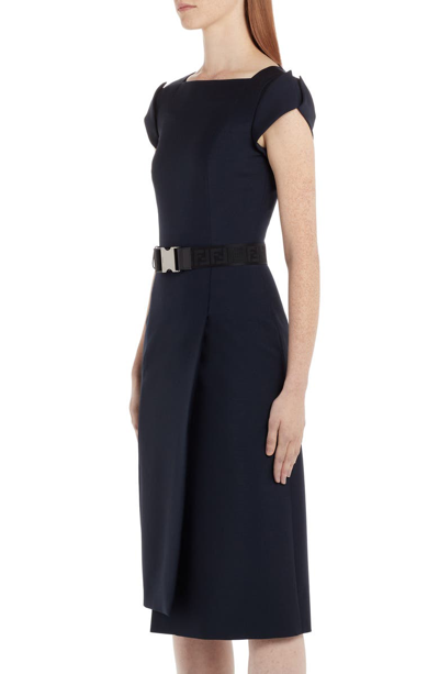 Shop Fendi Belted Cap Sleeve Dress In Acai