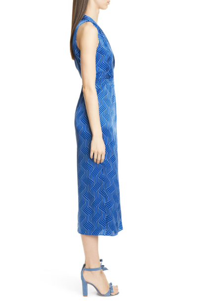 Shop Equipment Katherine Geo Print Sleeveless Satin Midi Dress In Bleu Cotier/ Bright White