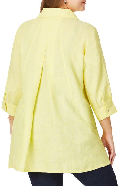 Shop Foxcroft Chambray Linen Tunic Shirt In Lemon Sorbet