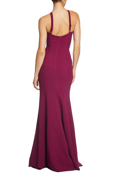 Shop Dress The Population Brianna Halter Trumpet Gown In Dark Magenta