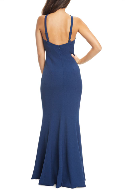 Shop Dress The Population Brianna Halter Style Trumpet Gown In Pacific