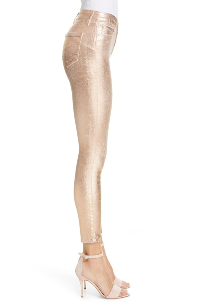 Shop L Agence Margot Metallic Coated Crop Skinny Jeans In Petal / Light Rose Gold Foil